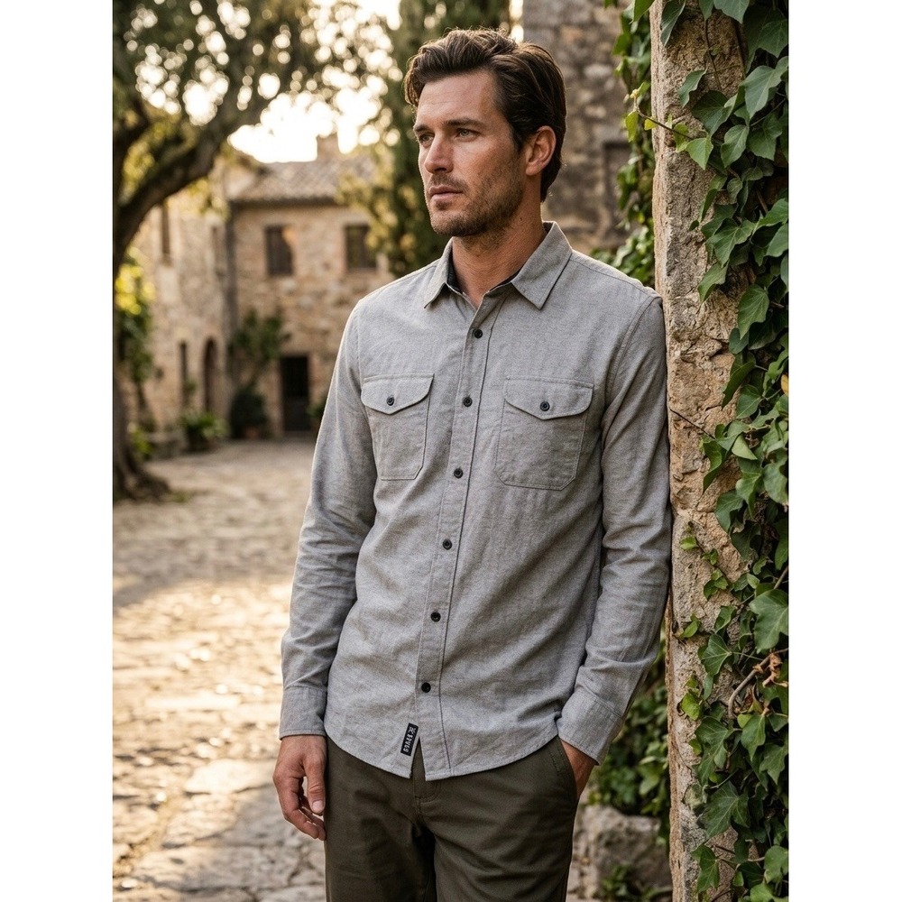 Roark Artifacts of Adventure Mens Grey Organic Cotton Blend Button Down Shirt M